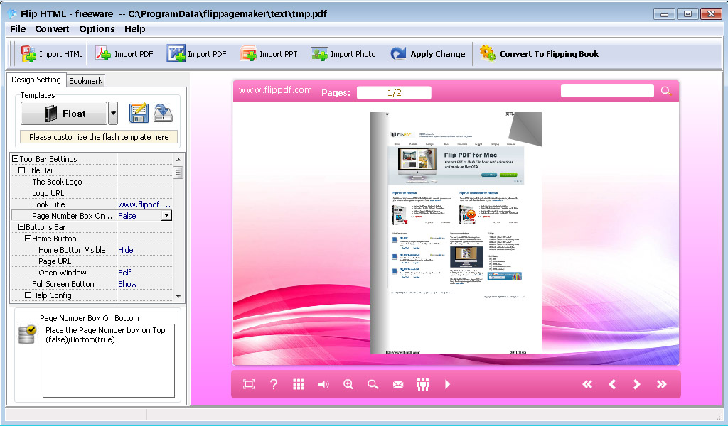 Screenshot for Flip HTML -  freeware 2.2
