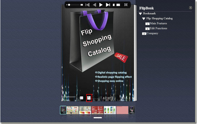 open bookmark of flip book or flip catalog