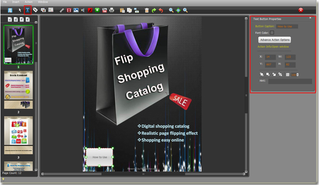 easily add button to flip catalog by page flip software