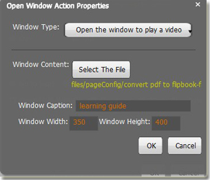 define the action option of button to open a video