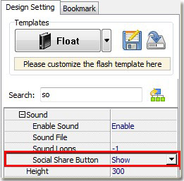 enable social share button on flip catalog by page flip software