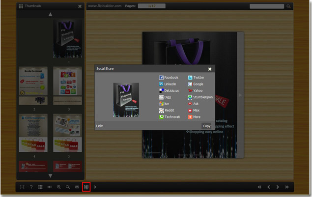 flip catalog with social share button
