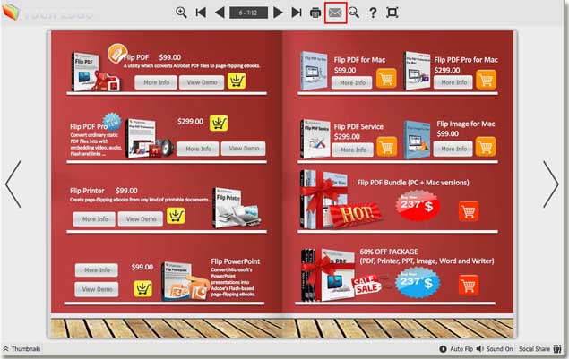 use email button to share flip catalog online