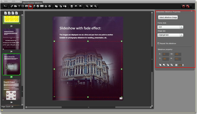 easily add animated slideshow to flip book by Flip PDF Professional