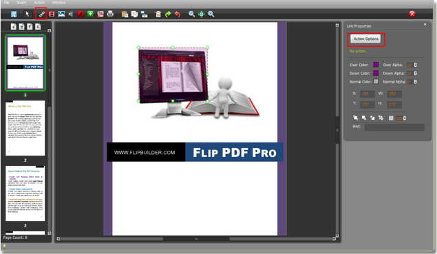 click link icon to choose area of flipbook to embed link