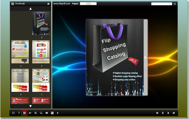 flip pdf catalog with switchable thumbnail button
